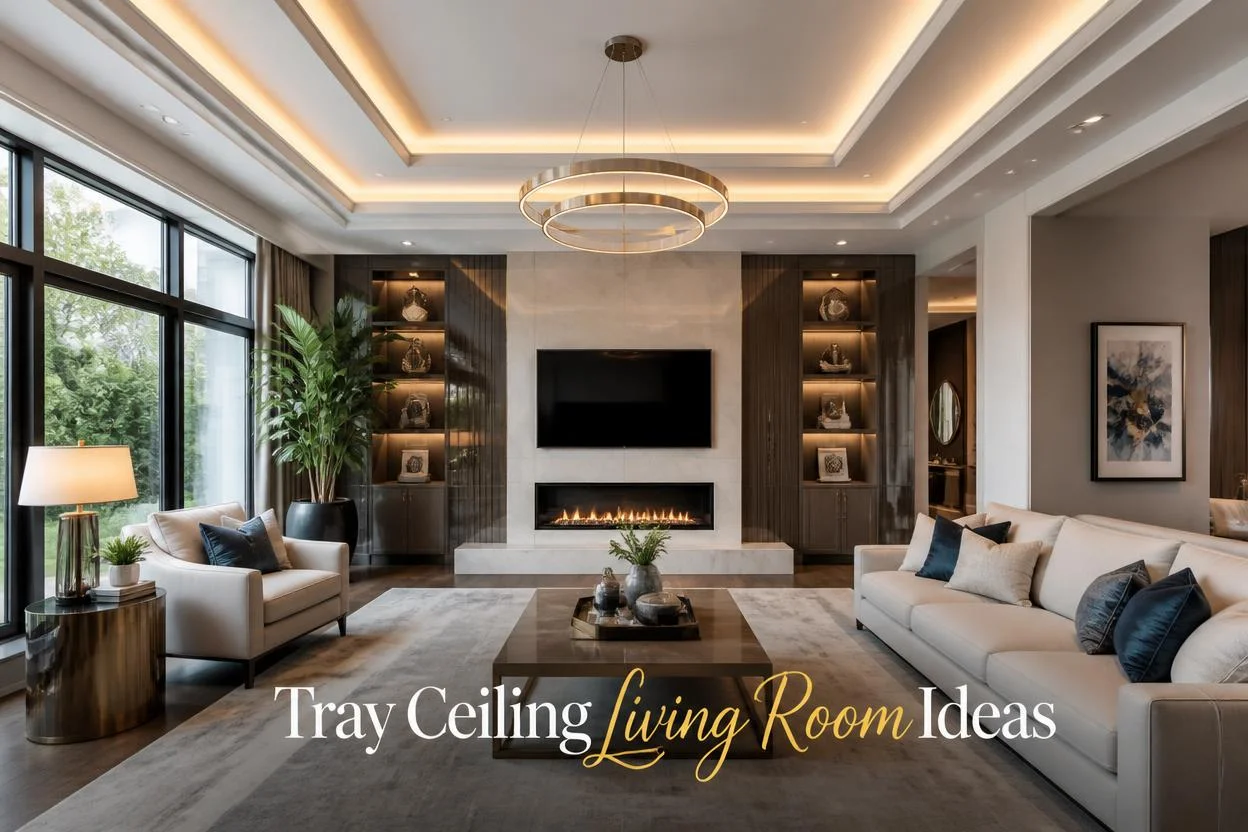 Modern tray ceiling design in luxurious living room