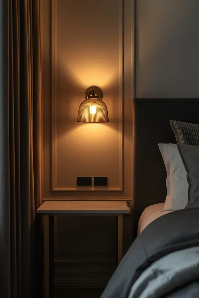 Stylish wall sconces beside bed for focused reading