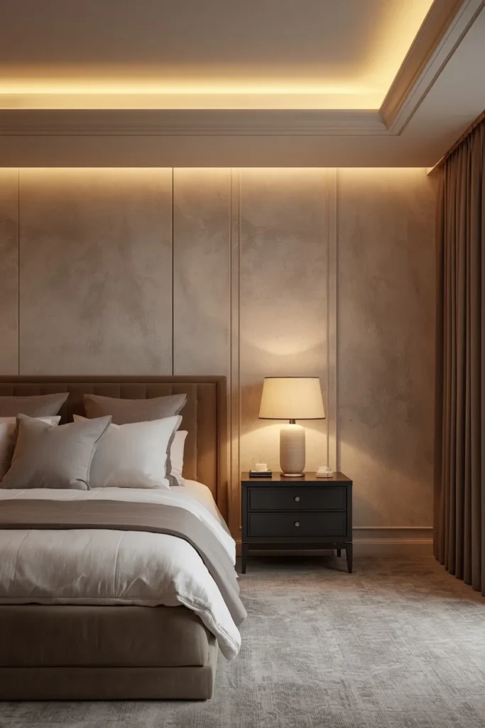 Cove lighting creates a soft glowing tray ceiling