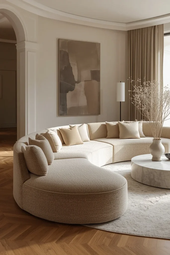 Curved sofa creating a soft elegant luxury living room