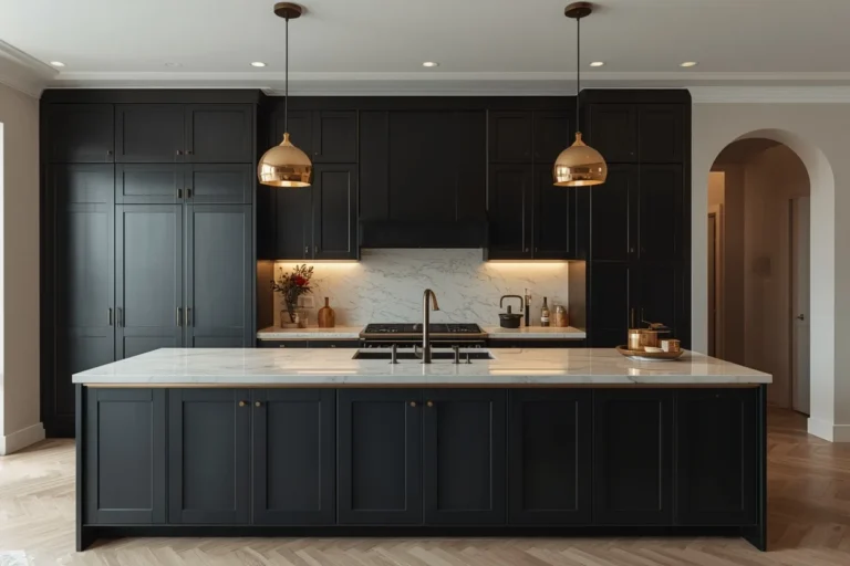 Dark kitchen cabinets creating a moody elegant kitchen