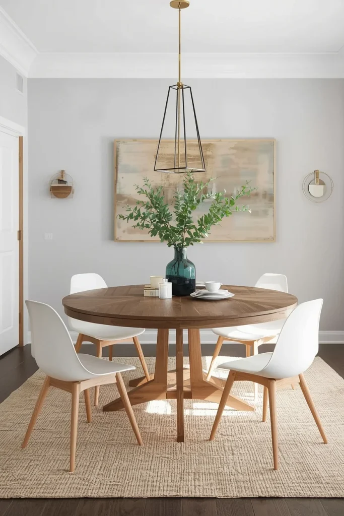 Small dining room with a compact fold-out wooden dining table