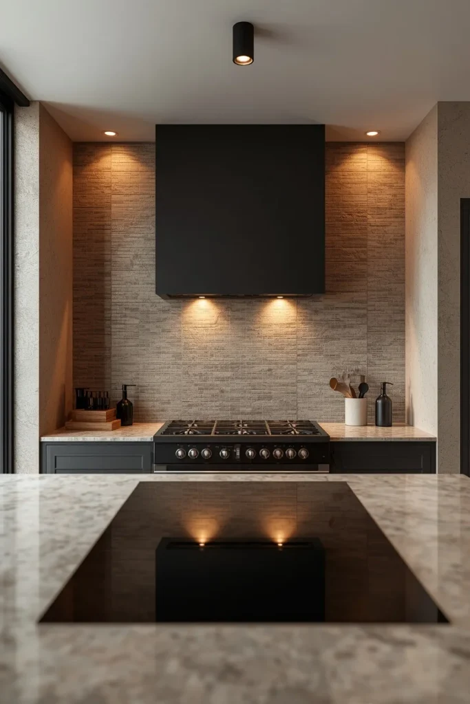Full-height backsplash in a modern galley kitchen