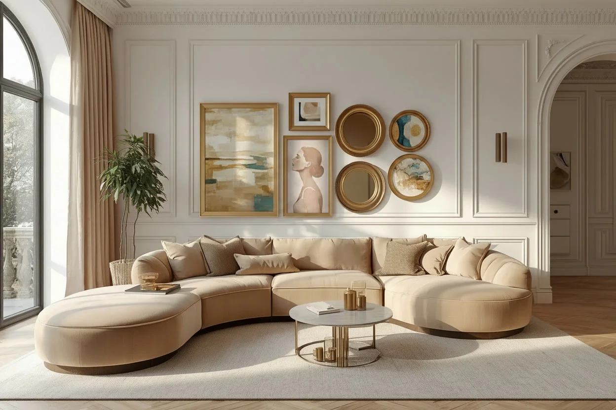 Modern living room gallery wall ideas with elegant framed art