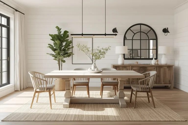 Modern farmhouse dining room with rustic elegant decor