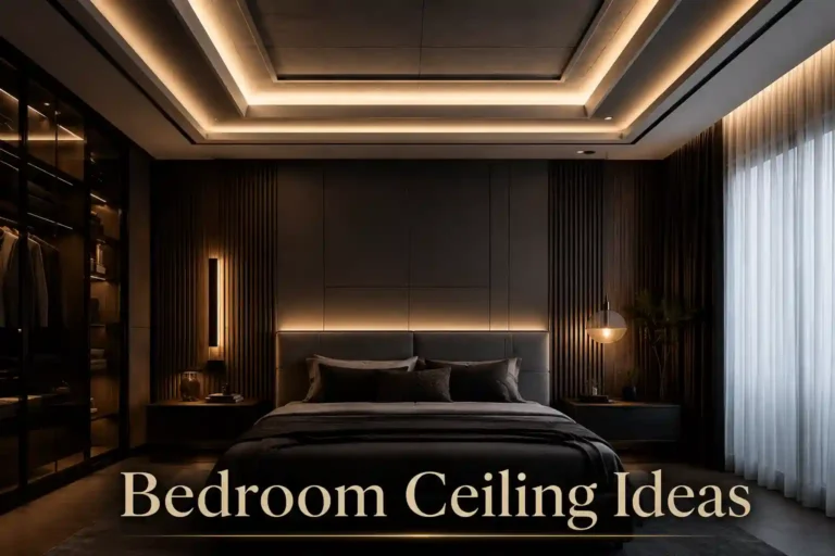 Modern moody luxury bedroom featuring elegant ceiling design ideas