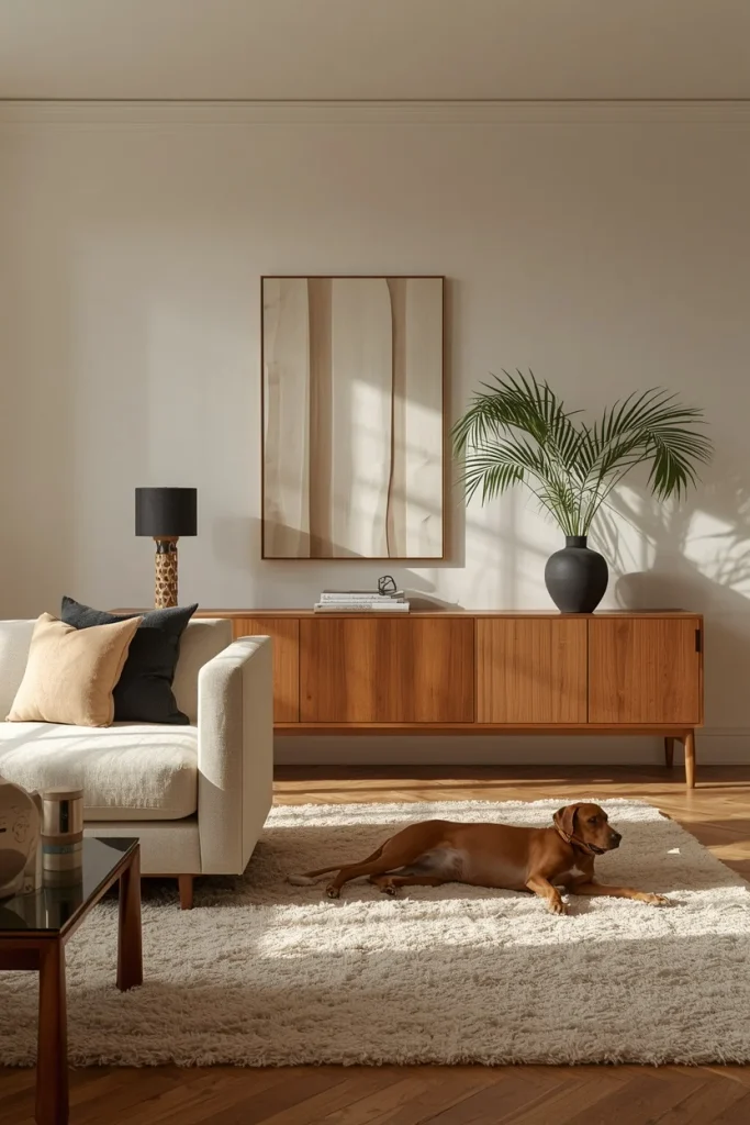 Raised leg furniture for easy living room cleaning