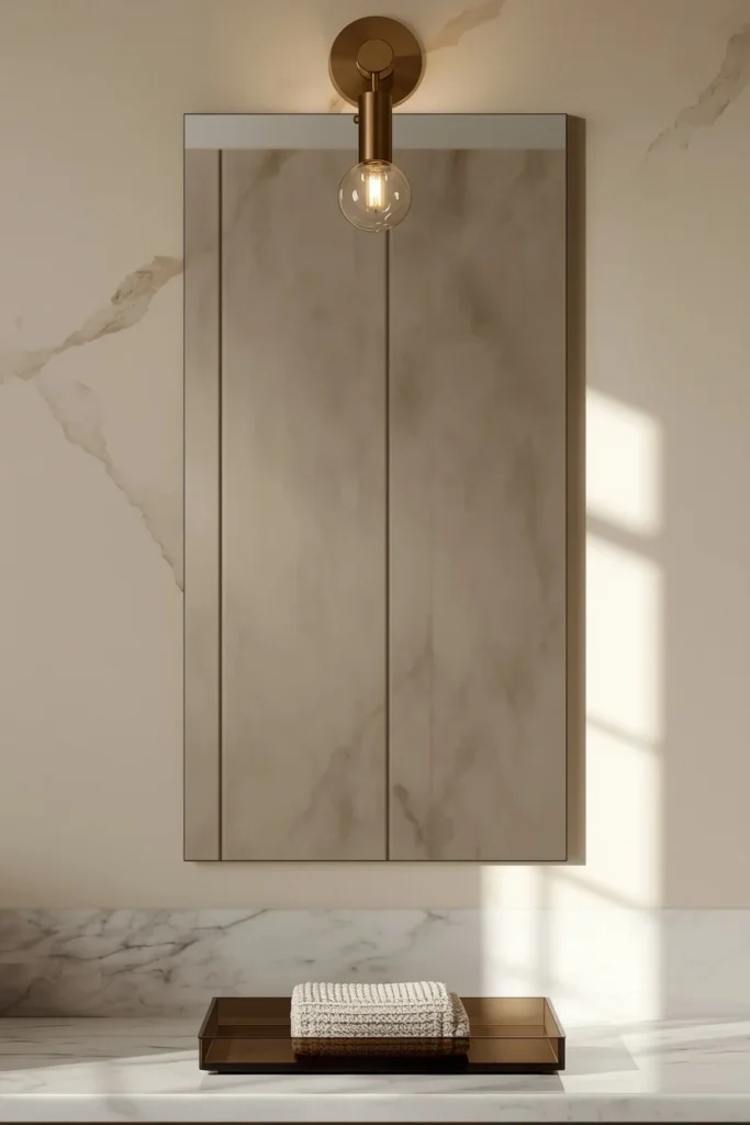 Picture-light sconce positioned above a bathroom mirror