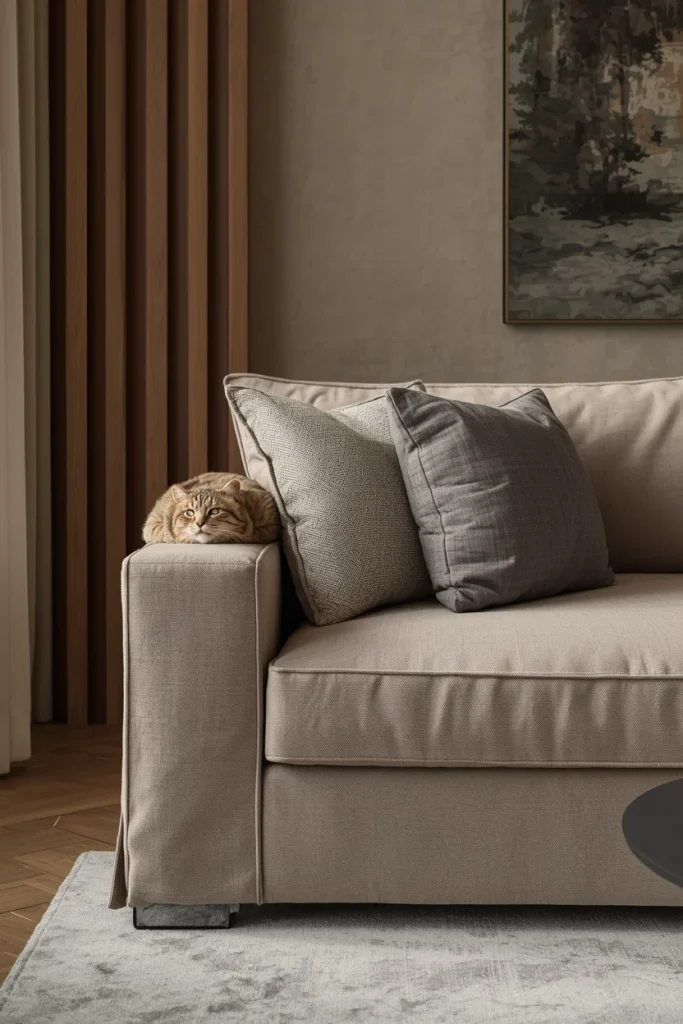 Elegant sofa with removable washable covers for pets