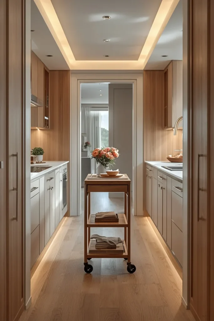Rolling kitchen cart providing extra galley workspace