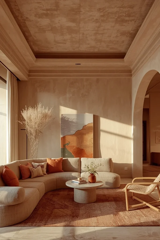 Soft plaster tray ceiling with elegant matte texture.