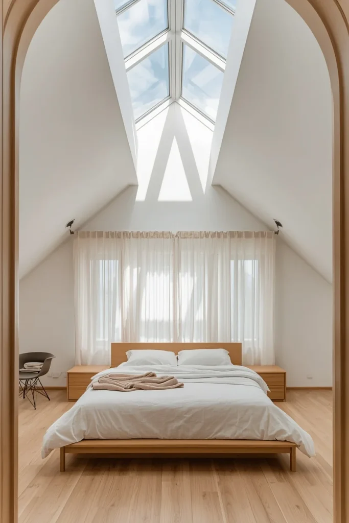 Vaulted ceiling with skylight brings natural light