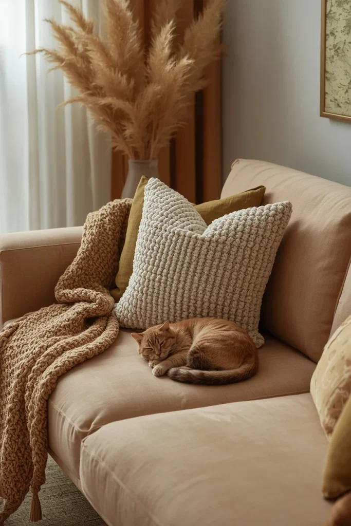 Washable pillows and throws in elegant pet-friendly room