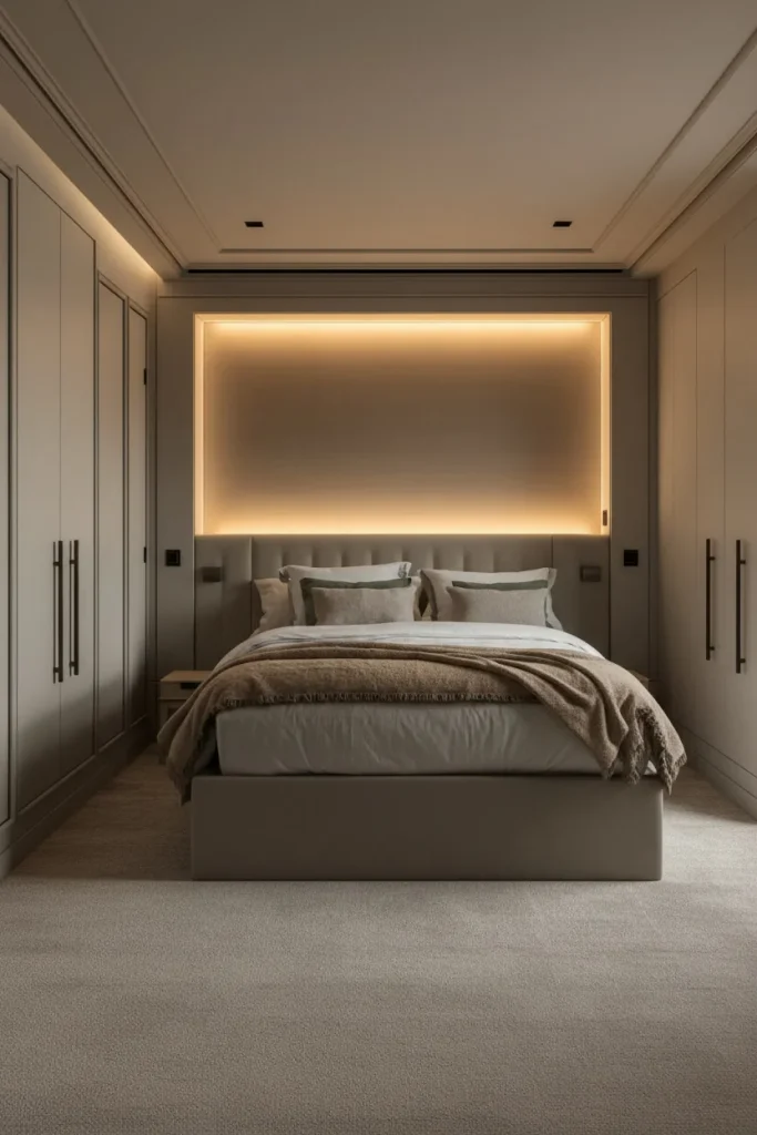 Backlit ceiling niche creating soft ambient room lighting
