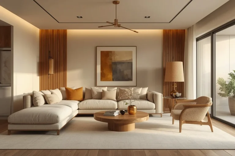 Beige and cream living room with cozy timeless decor