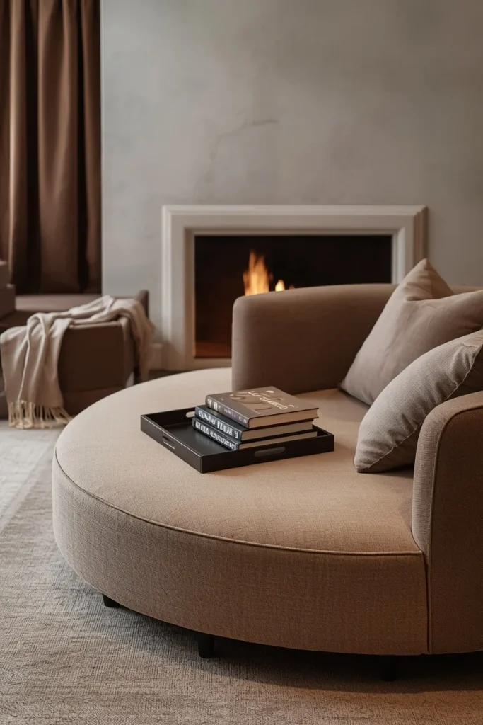 Small living room with upholstered bench