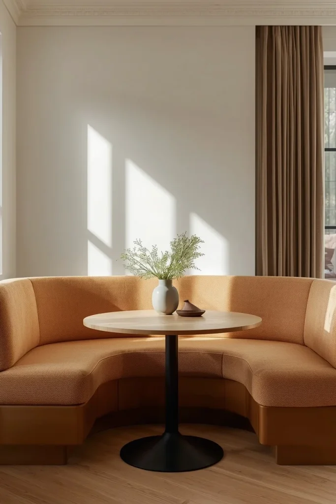 Cozy kitchen corner banquette with built-in storage