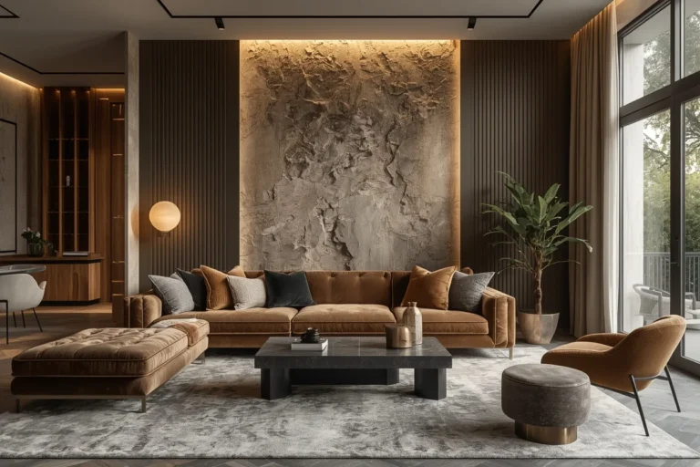 Modern living room with a luxurious accent wall