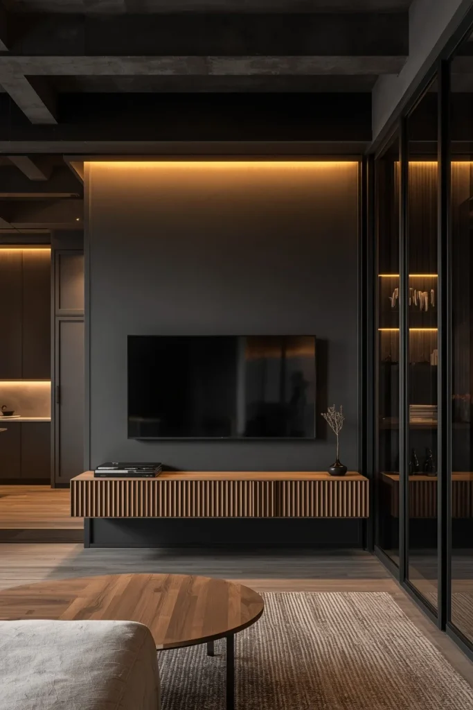 Small living room divided by media console
