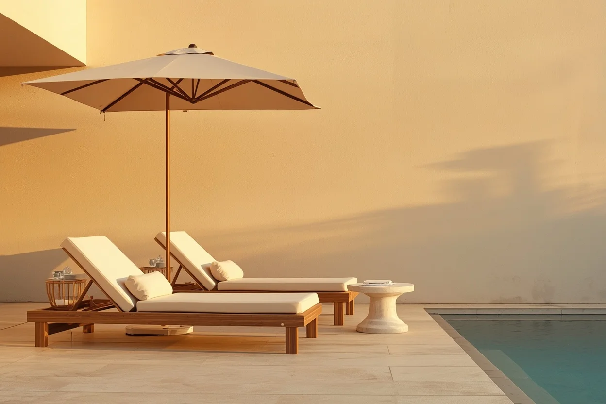 Modern poolside furniture with elegant outdoor seating