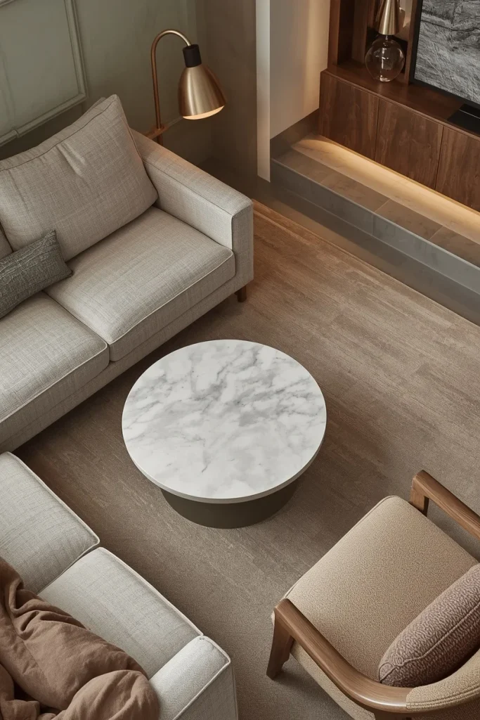 Small living room with round coffee table