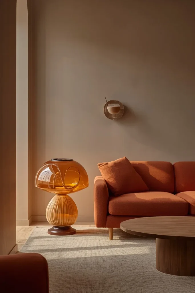 Sculptural mushroom dome floor lamp in modern room