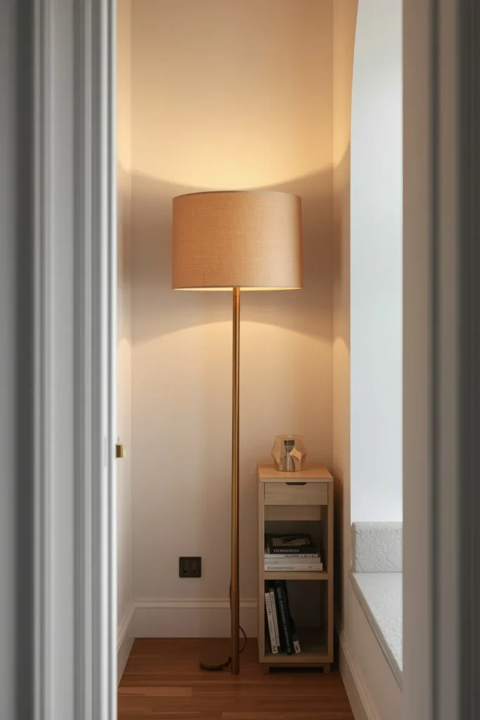 Slim drum shade floor lamp for small apartments