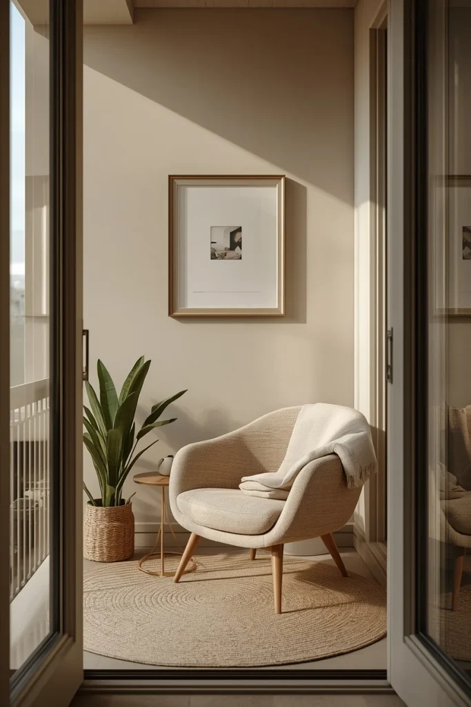 Comfortable accent chair creating a reading corner on balcony
