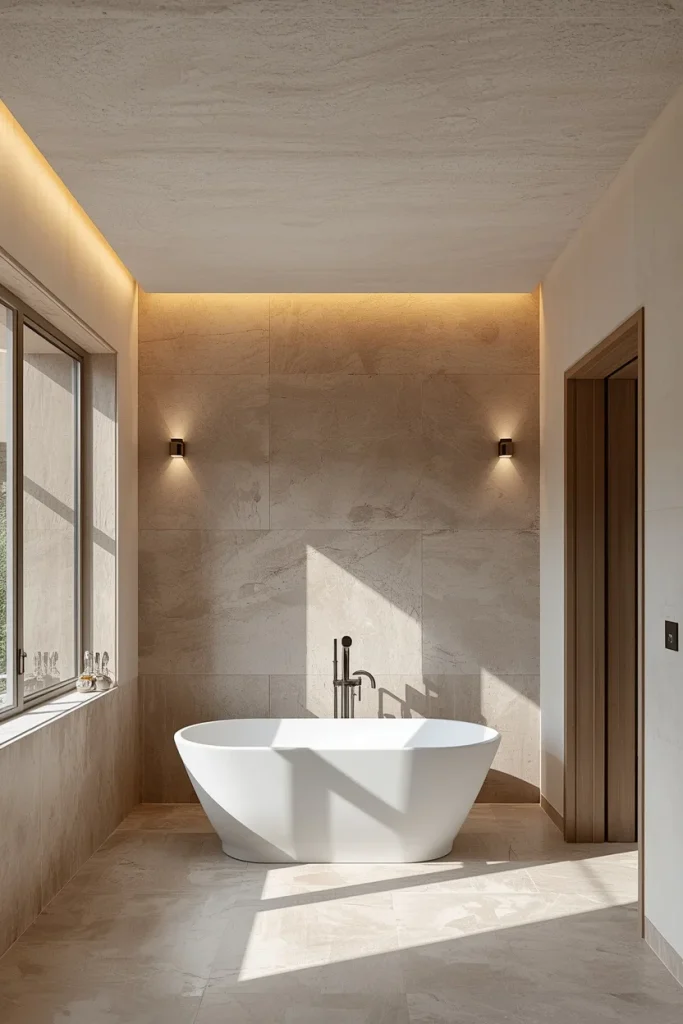 Textured plaster ceiling with recessed lighting