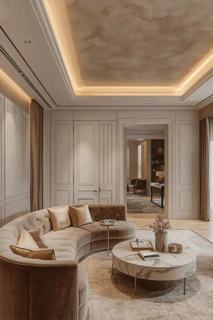 Modern tray ceiling with hidden LED lighting around the edges