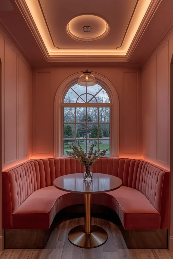 Tray ceiling with hidden lighting above kitchen island