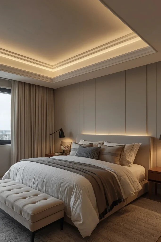 Tray ceiling with soft hidden cove lighting