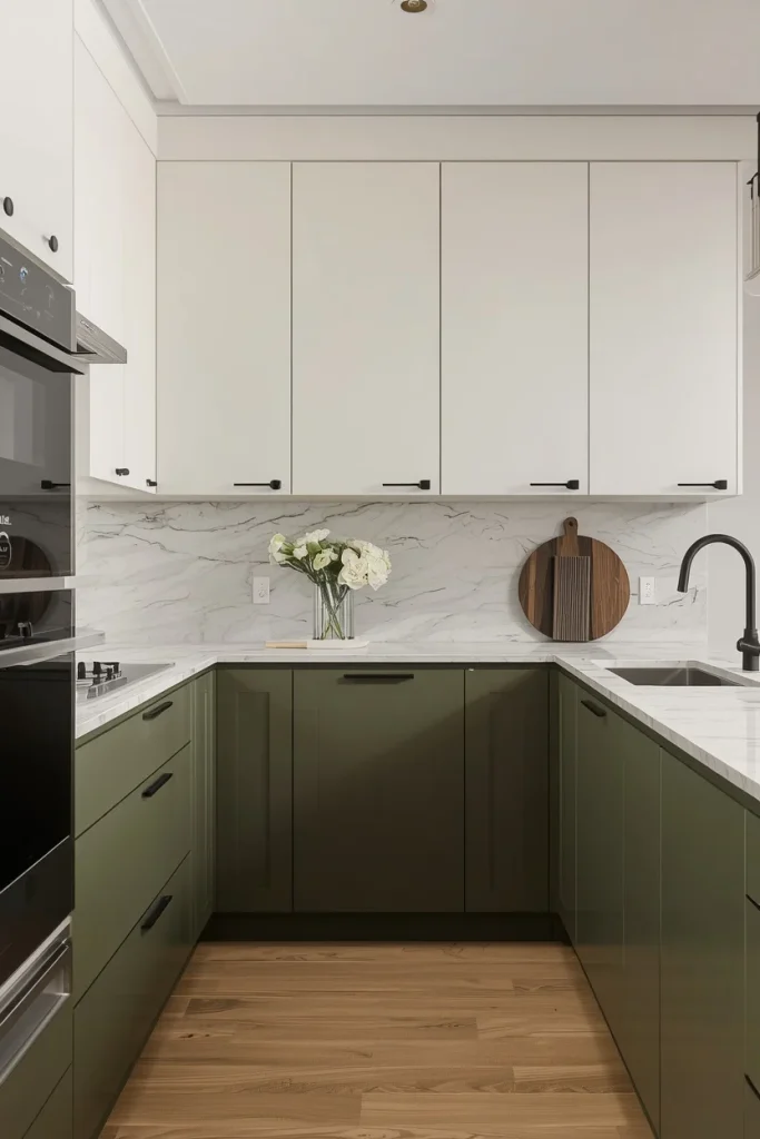 Modern U-shaped kitchen with two-tone cabinets