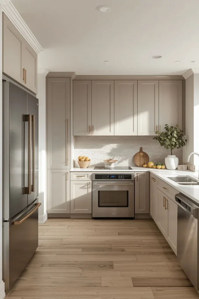 U-shaped kitchen with concealed integrated appliances