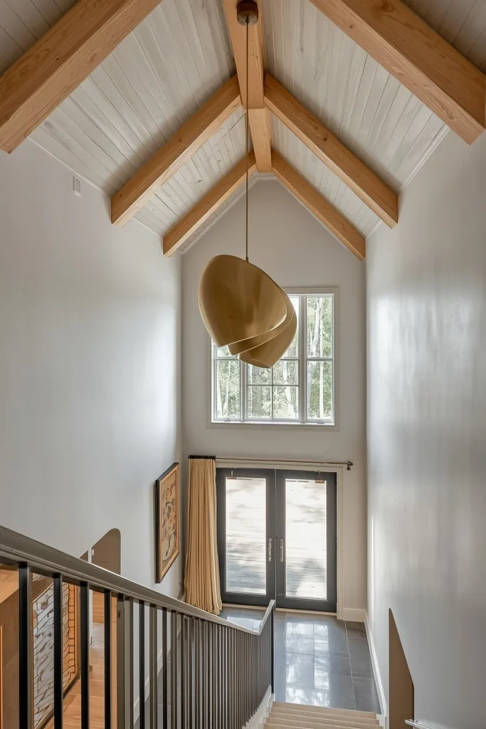 Vaulted ceiling with sculptural statement chandelier