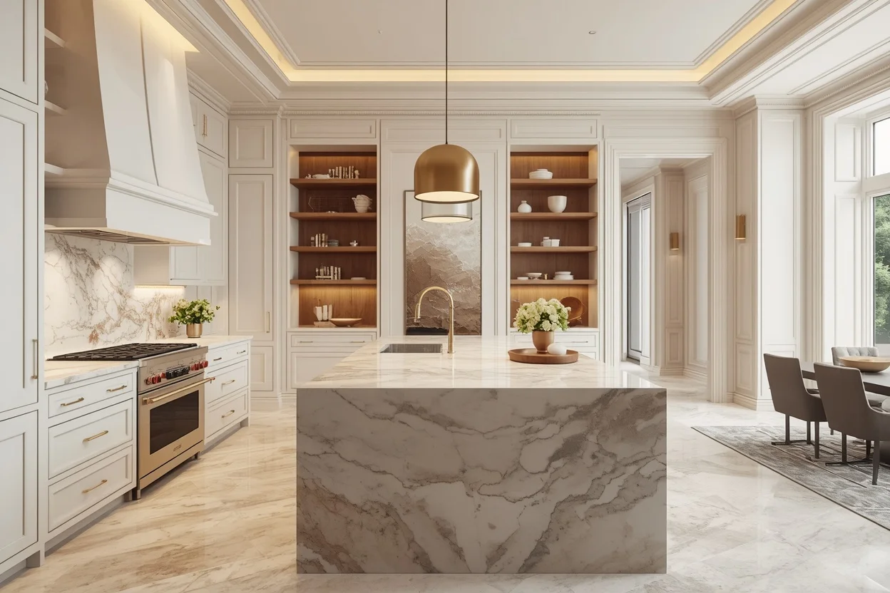 Elegant white shaker kitchen cabinets in a clean timeless interior